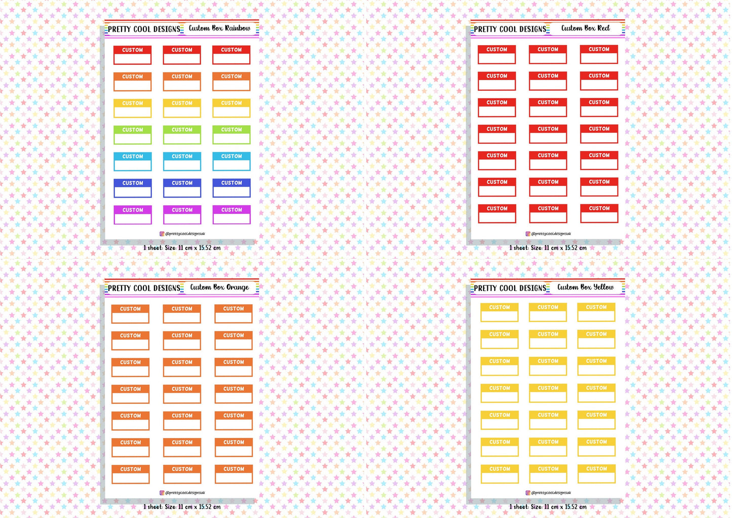 Personalised Custom Word in Box Planner Stickers UK with Colour Choices - 1 Sheet