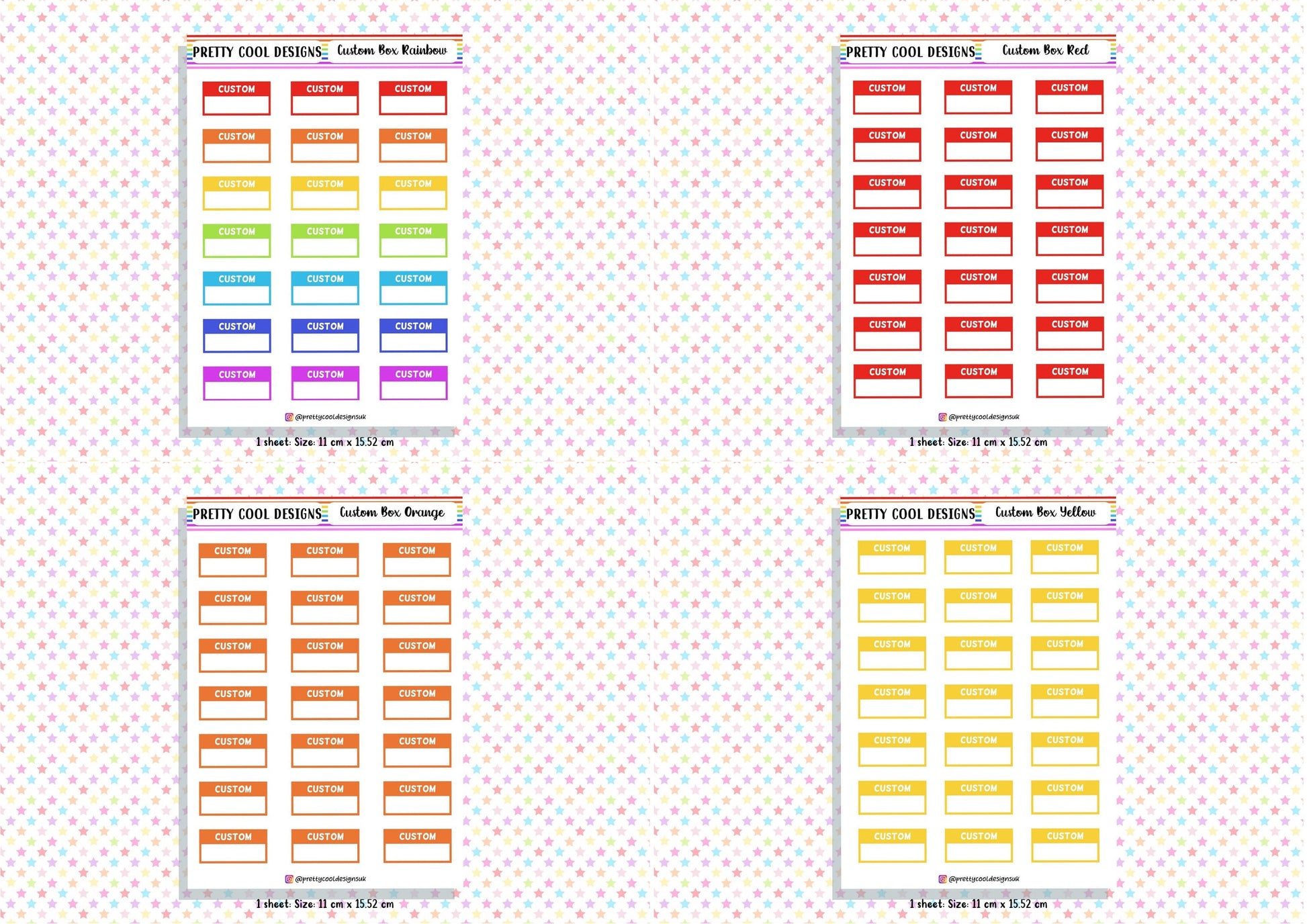 Personalised Custom Word in Box Planner Stickers UK with Colour Choices - 1 Sheet