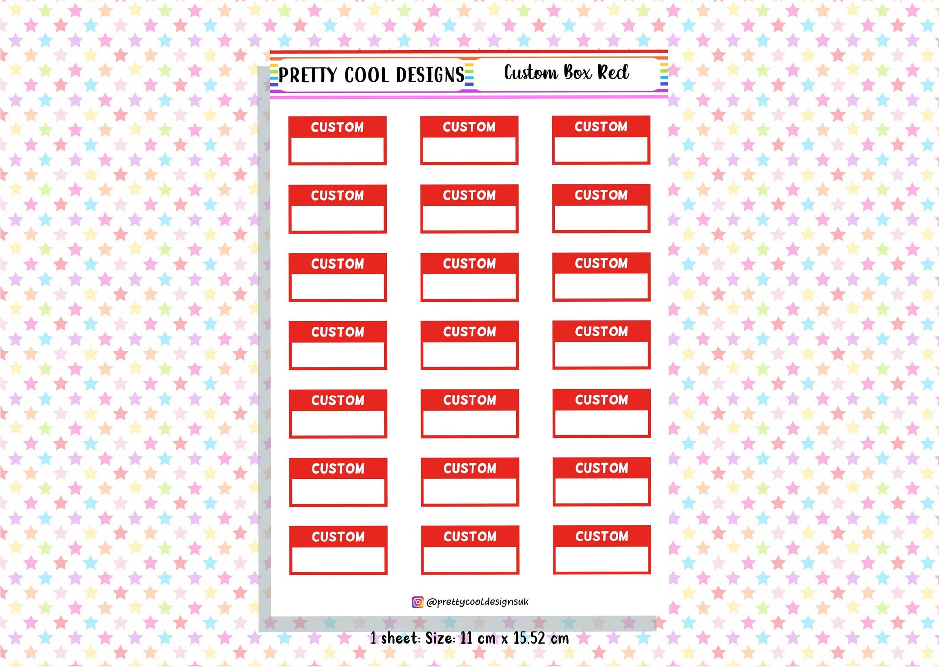 Personalised Custom Word in Box Planner Stickers UK with Colour Choices - 1 Sheet