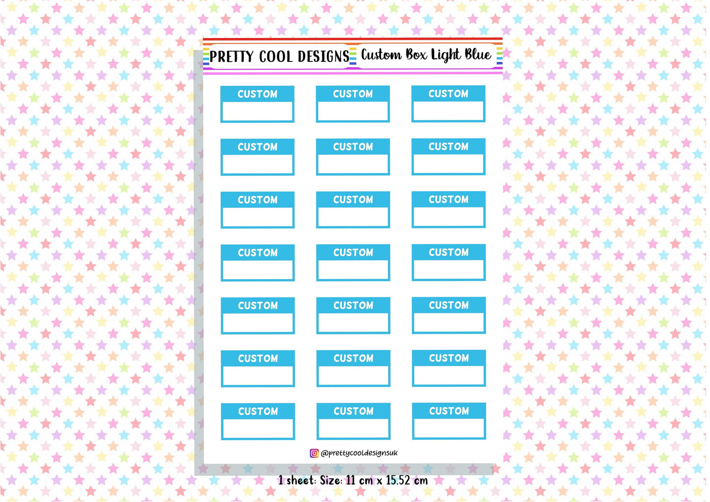 Personalised Custom Word in Box Planner Stickers UK with Colour Choices - 1 Sheet