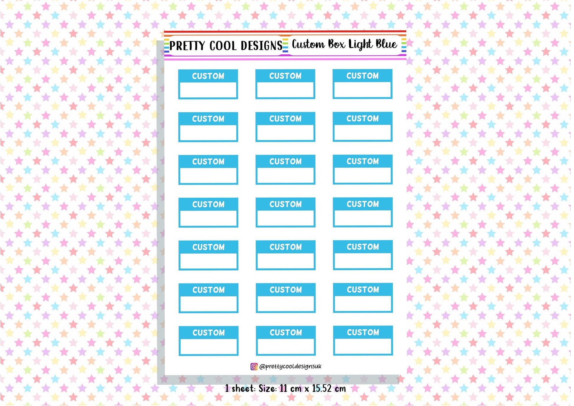 Personalised Custom Word in Box Planner Stickers UK with Colour Choices - 1 Sheet