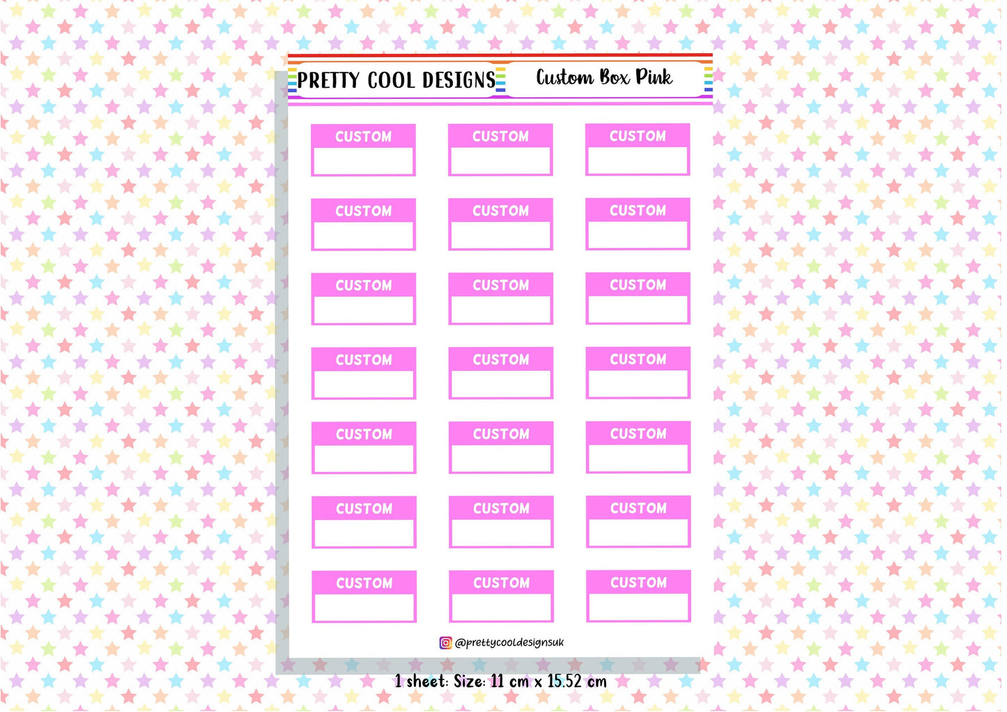 Personalised Custom Word in Box Planner Stickers UK with Colour Choices - 1 Sheet