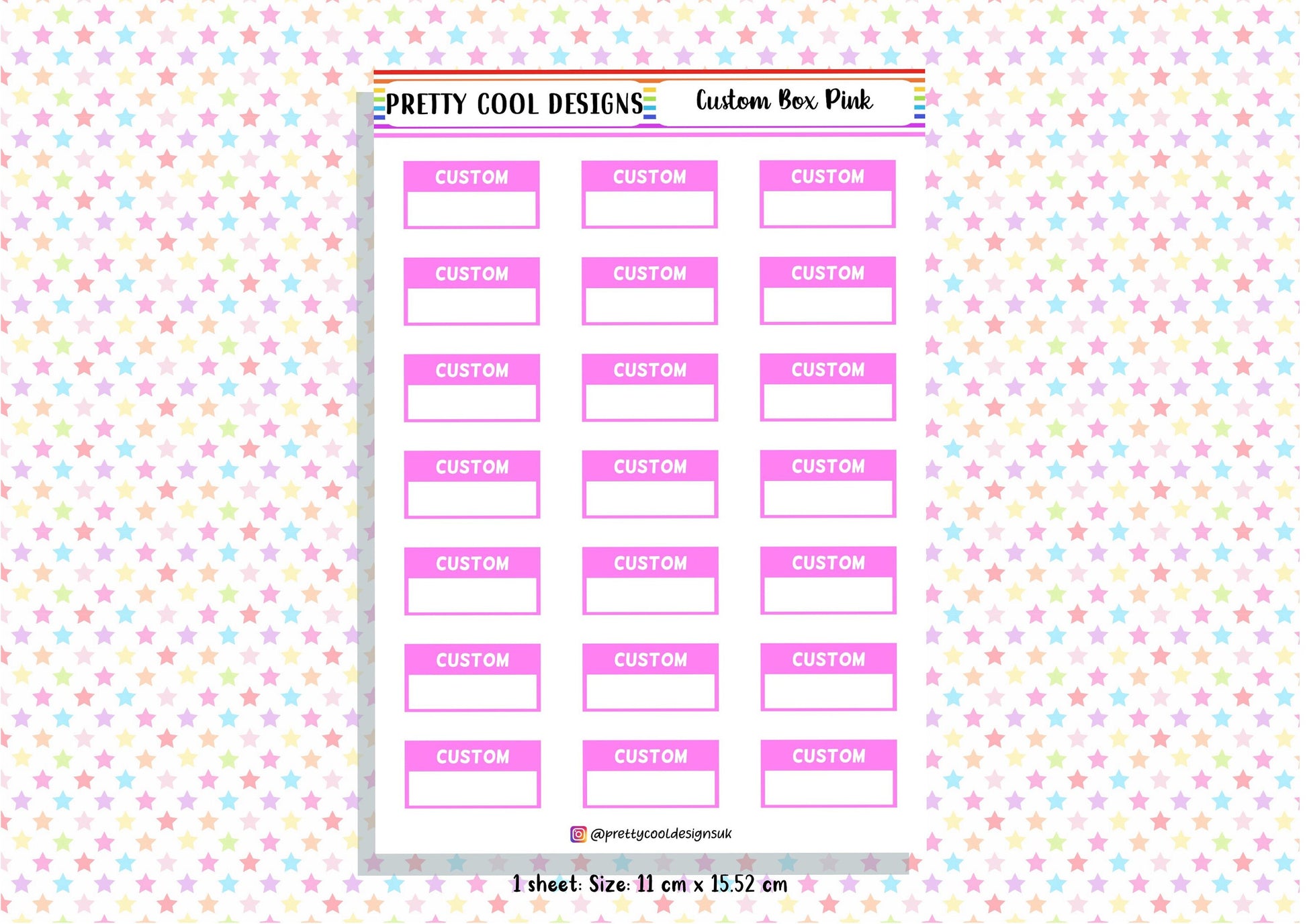 Personalised Custom Word in Box Planner Stickers UK with Colour Choices - 1 Sheet