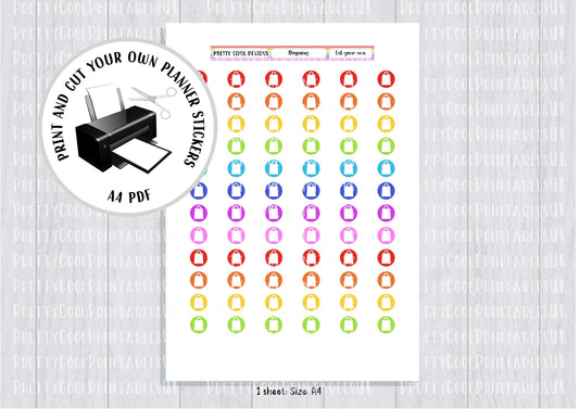 Shopping Groceries Rainbow Printable Planner Stickers PDF Print and Cut