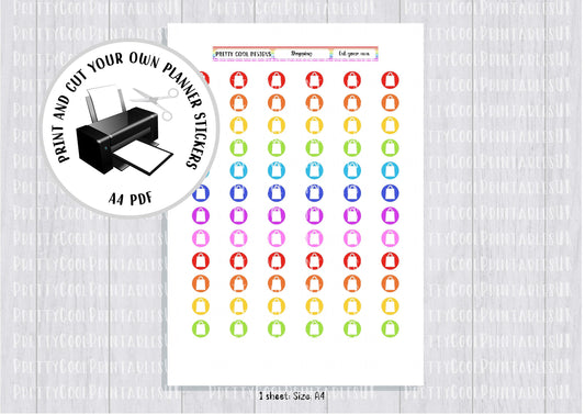 Shopping Groceries Rainbow Printable Planner Stickers PDF Print and Cut