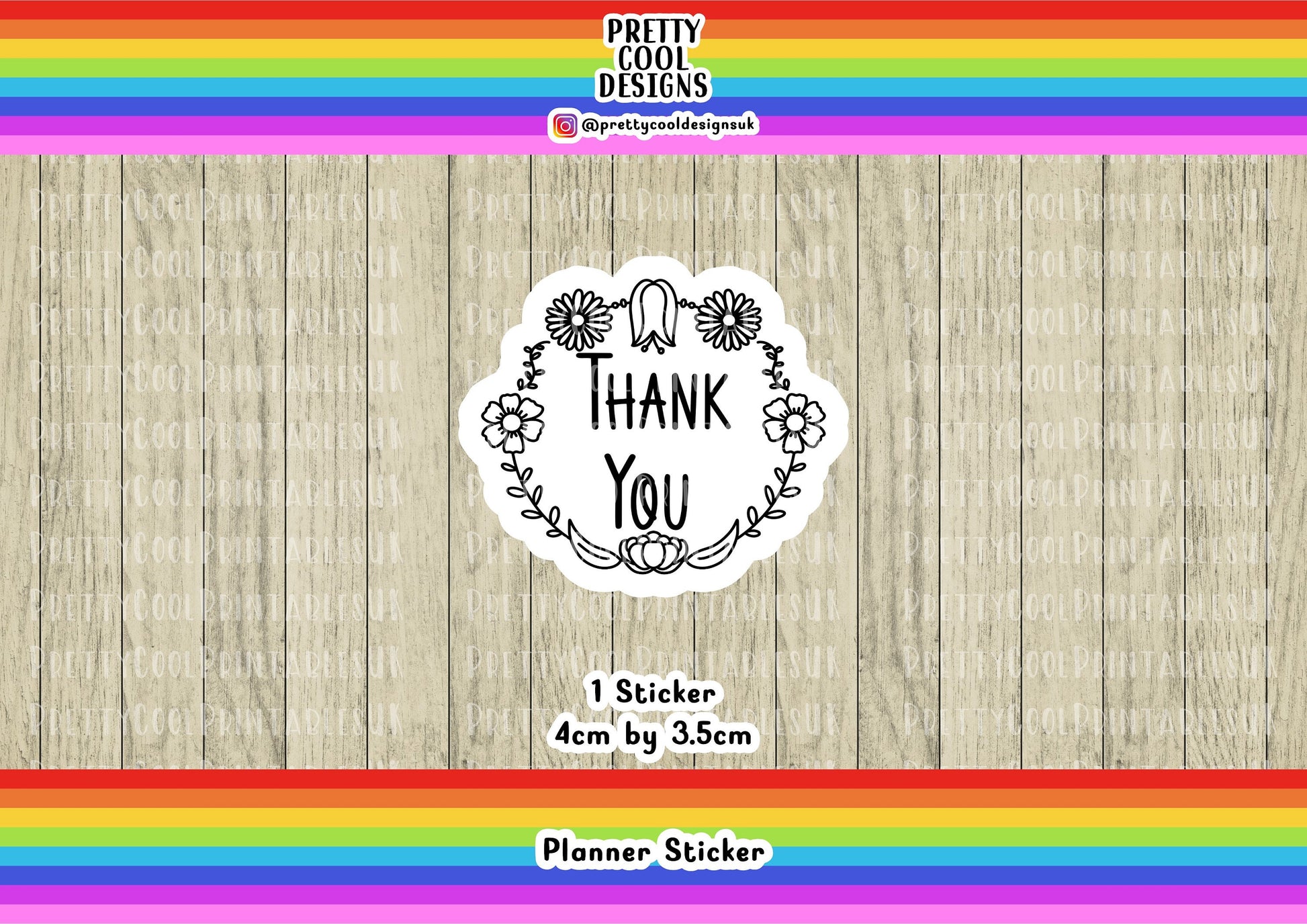 Floral Wreath Thank You Word Typography Sticker (NOT WATERPROOF)
