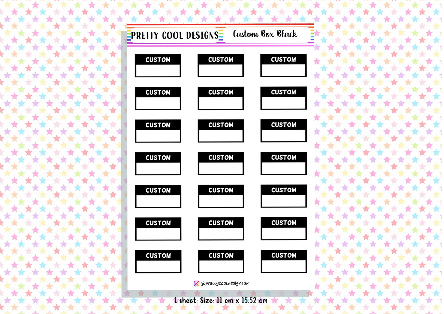 Personalised Custom Word in Box Planner Stickers UK with Colour Choices - 1 Sheet