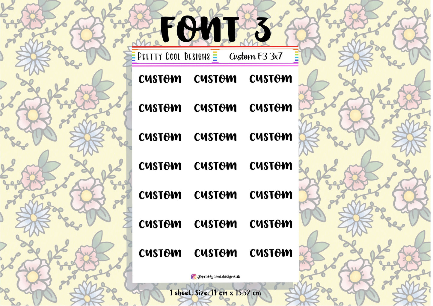 21 Personalised Custom Word in Planner Stickers UK with Font and Colour Choices - 1 Sheet