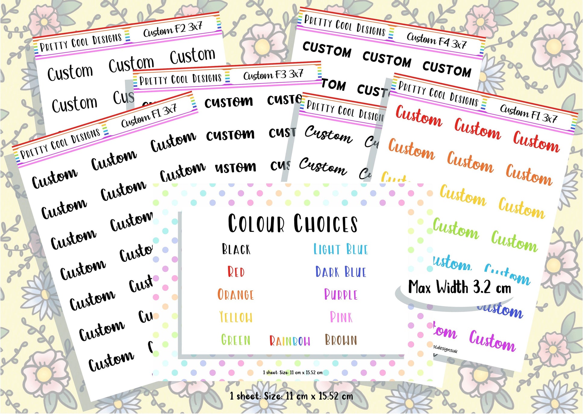 21 Personalised Custom Word in Planner Stickers UK with Font and Colour Choices - 1 Sheet