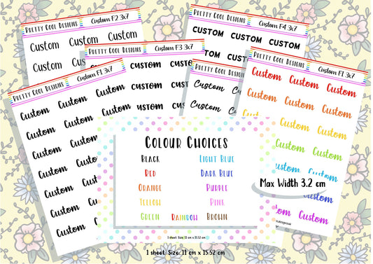 21 Personalised Custom Word in Planner Stickers UK with Font and Colour Choices - 1 Sheet