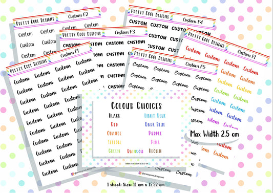 40 Personalized Planner Stickers: Custom Word, Font & Color Choices