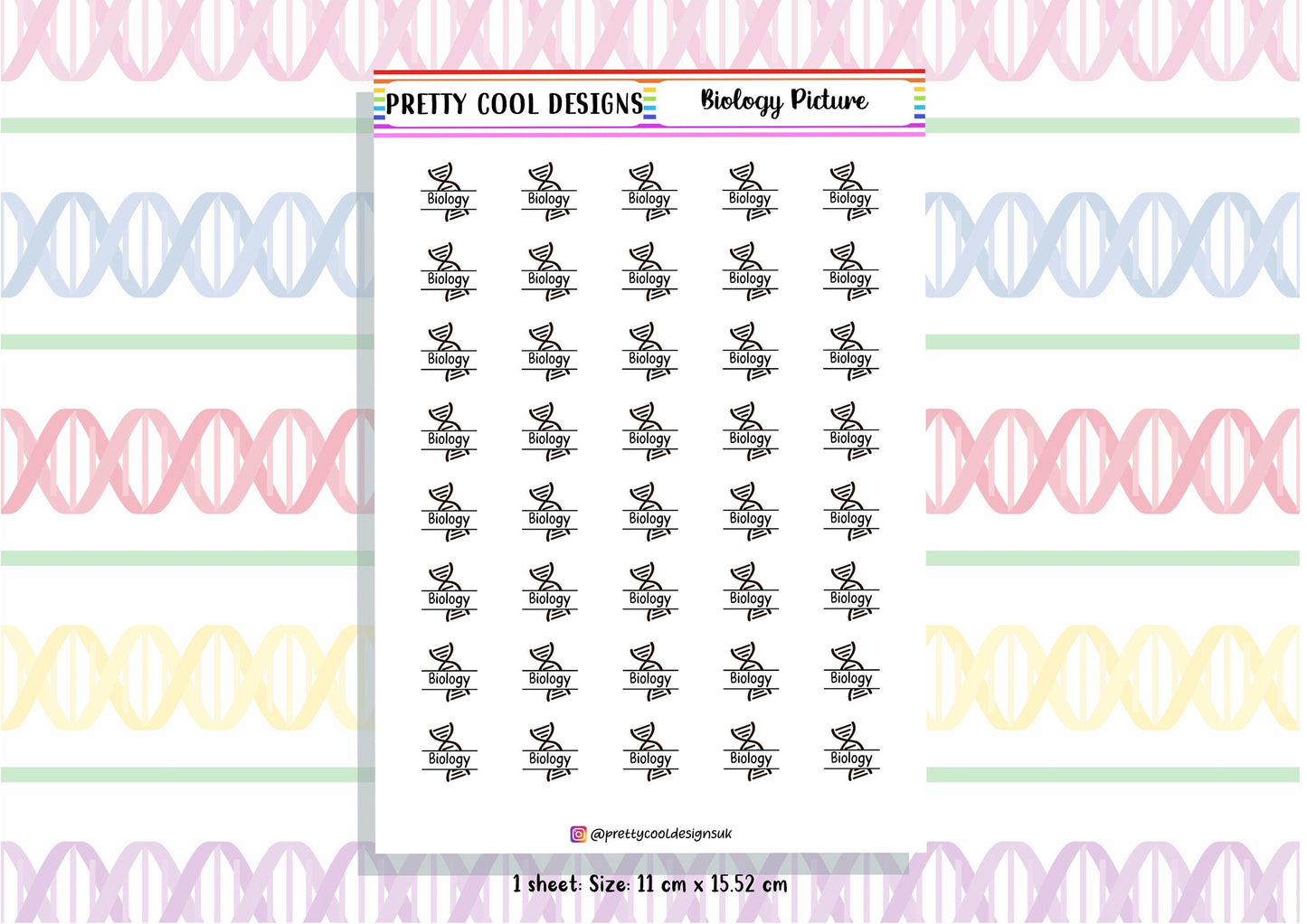 Biology Science Subject Teacher Student Planner Stickers UK - 1 Sheet