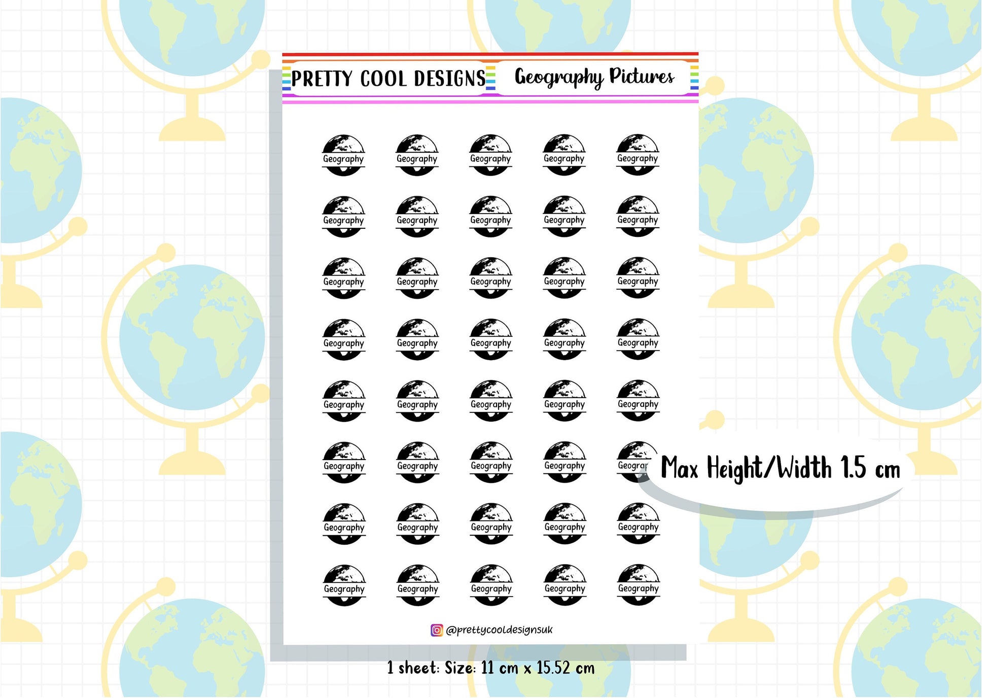 Geography Subject Teacher Student Planner Stickers UK - 1 Sheet