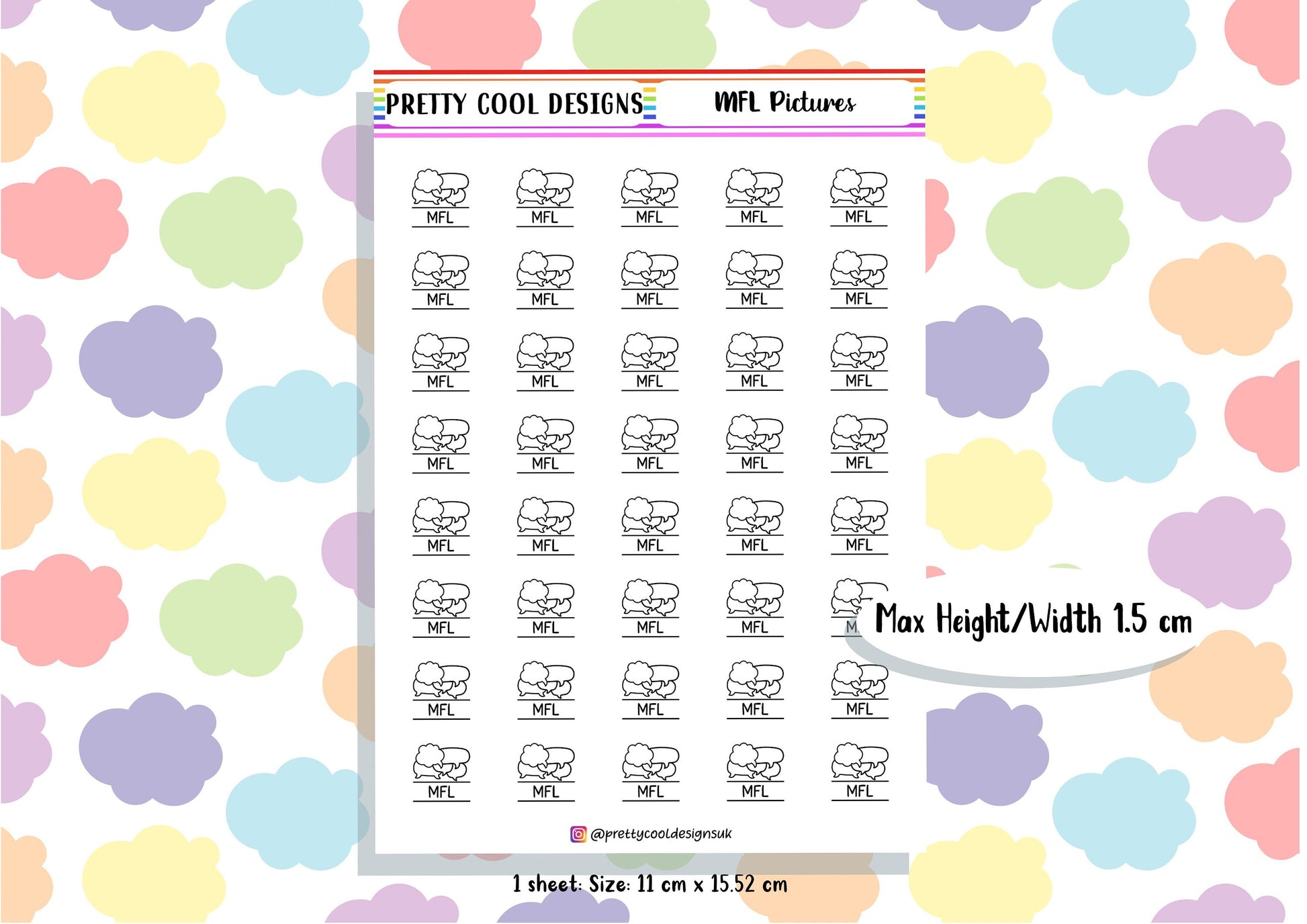 MFL Subject Teacher Student Planner Stickers UK - 1 Sheet