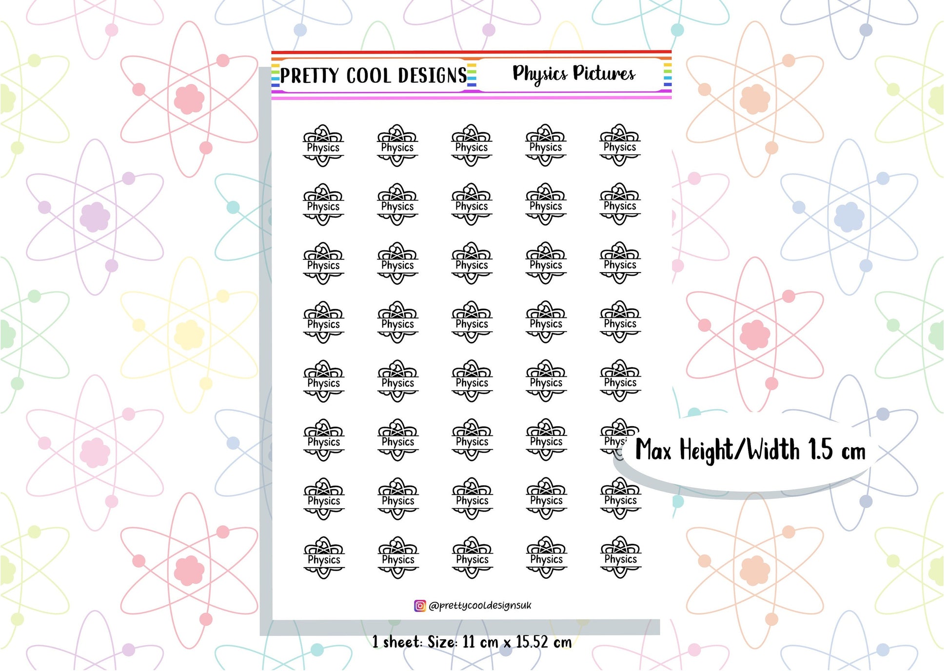 Physics Science Subject Teacher Student Planner Stickers UK - 1 Sheet