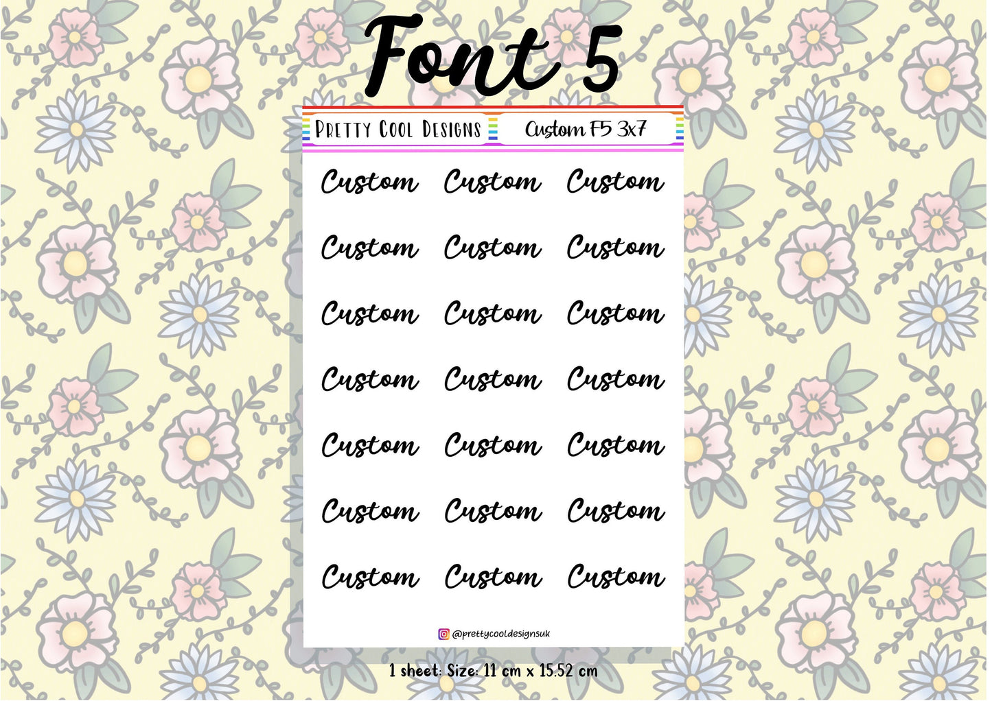 21 Personalised Custom Word in Planner Stickers UK with Font and Colour Choices - 1 Sheet