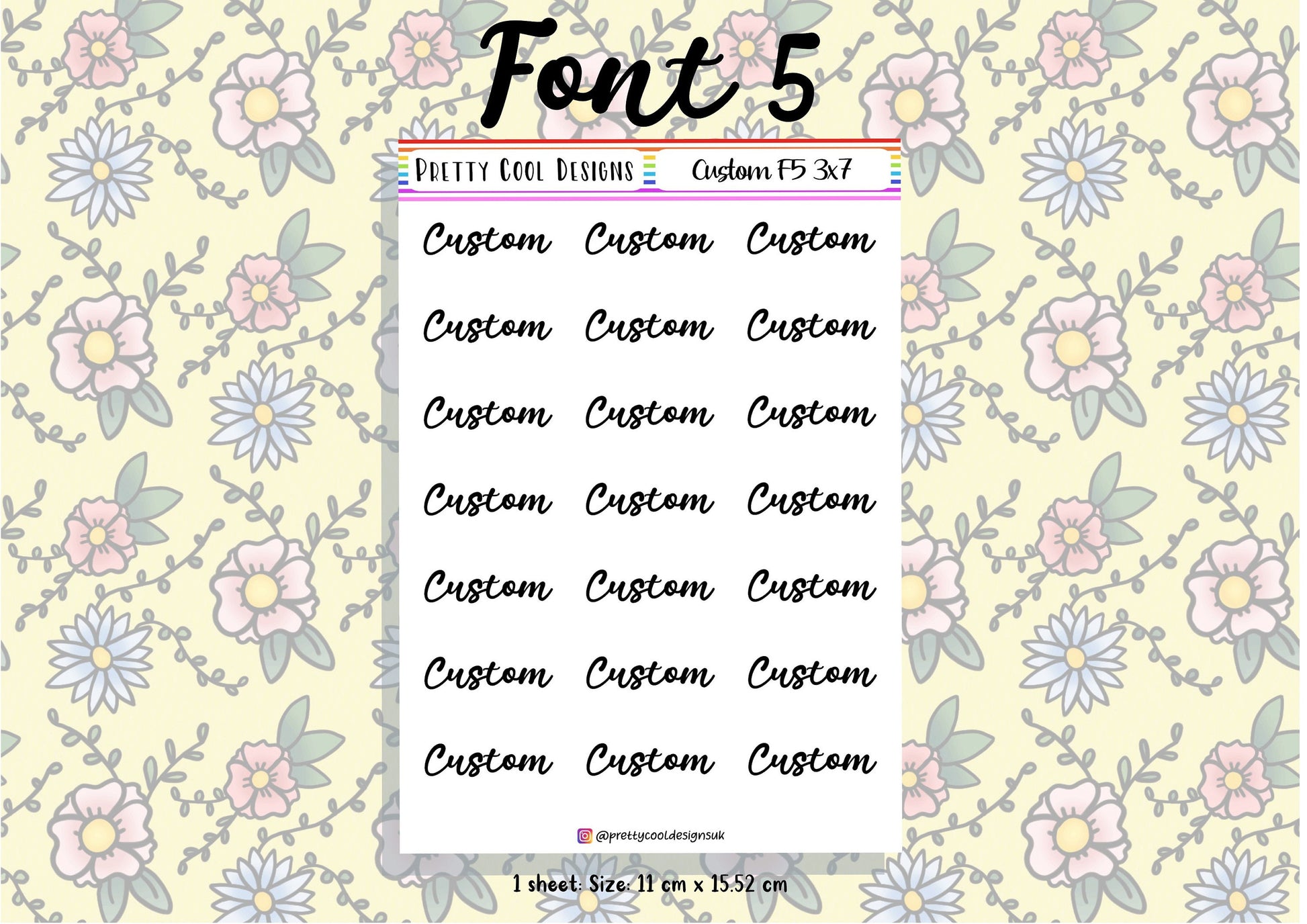21 Personalised Custom Word in Planner Stickers UK with Font and Colour Choices - 1 Sheet