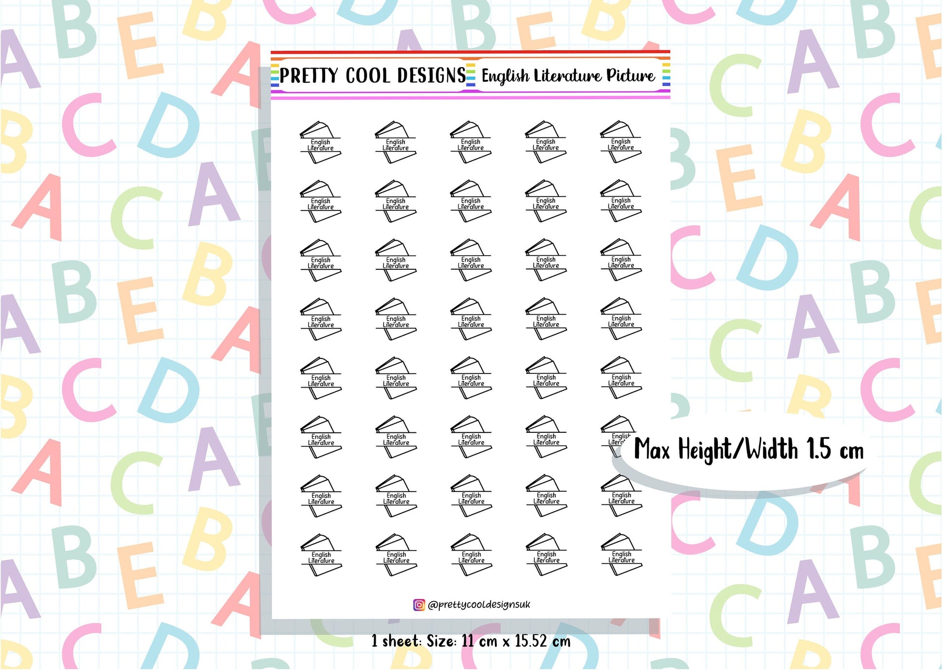 English Literature Subject Teacher Student Planner Stickers UK - 1 Sheet