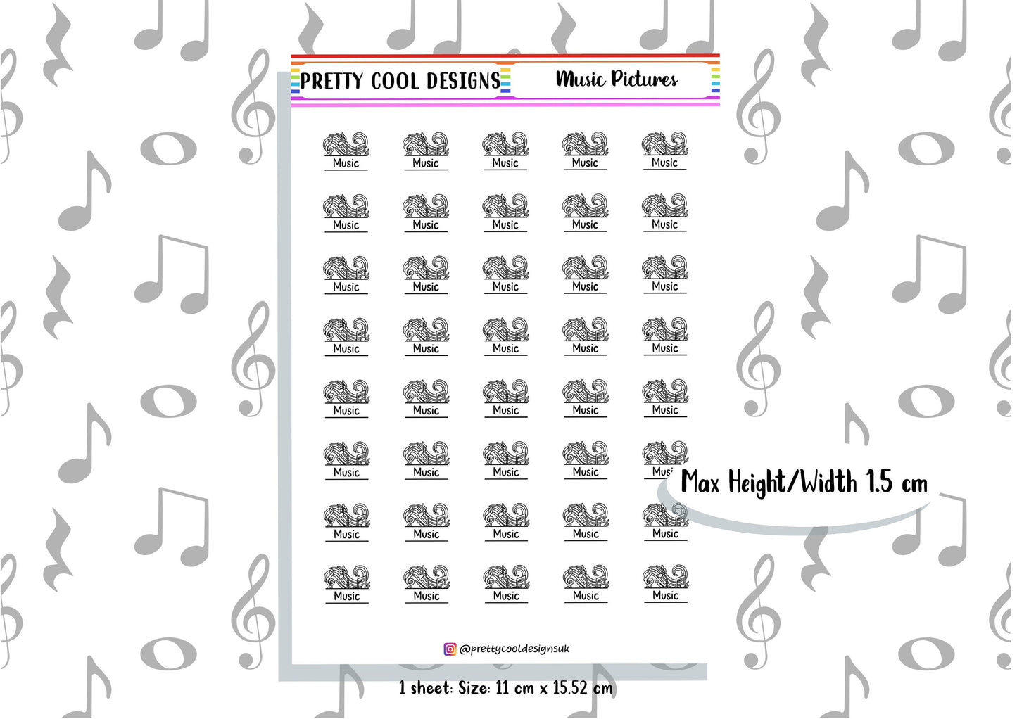 Music Subject Teacher Student Planner Stickers UK - 1 Sheet