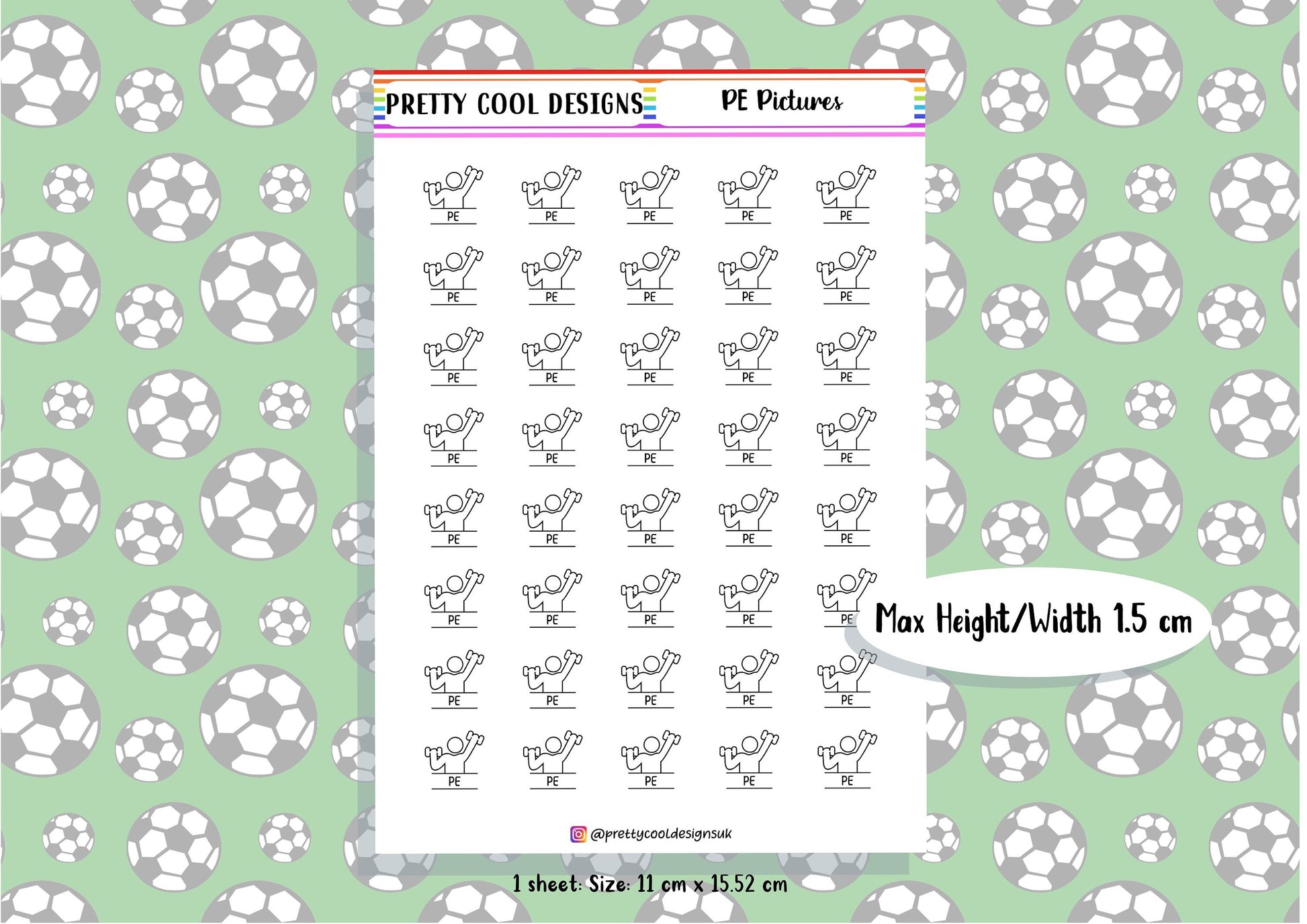 PE Subject Teacher Student Planner Stickers UK - 1 Sheet