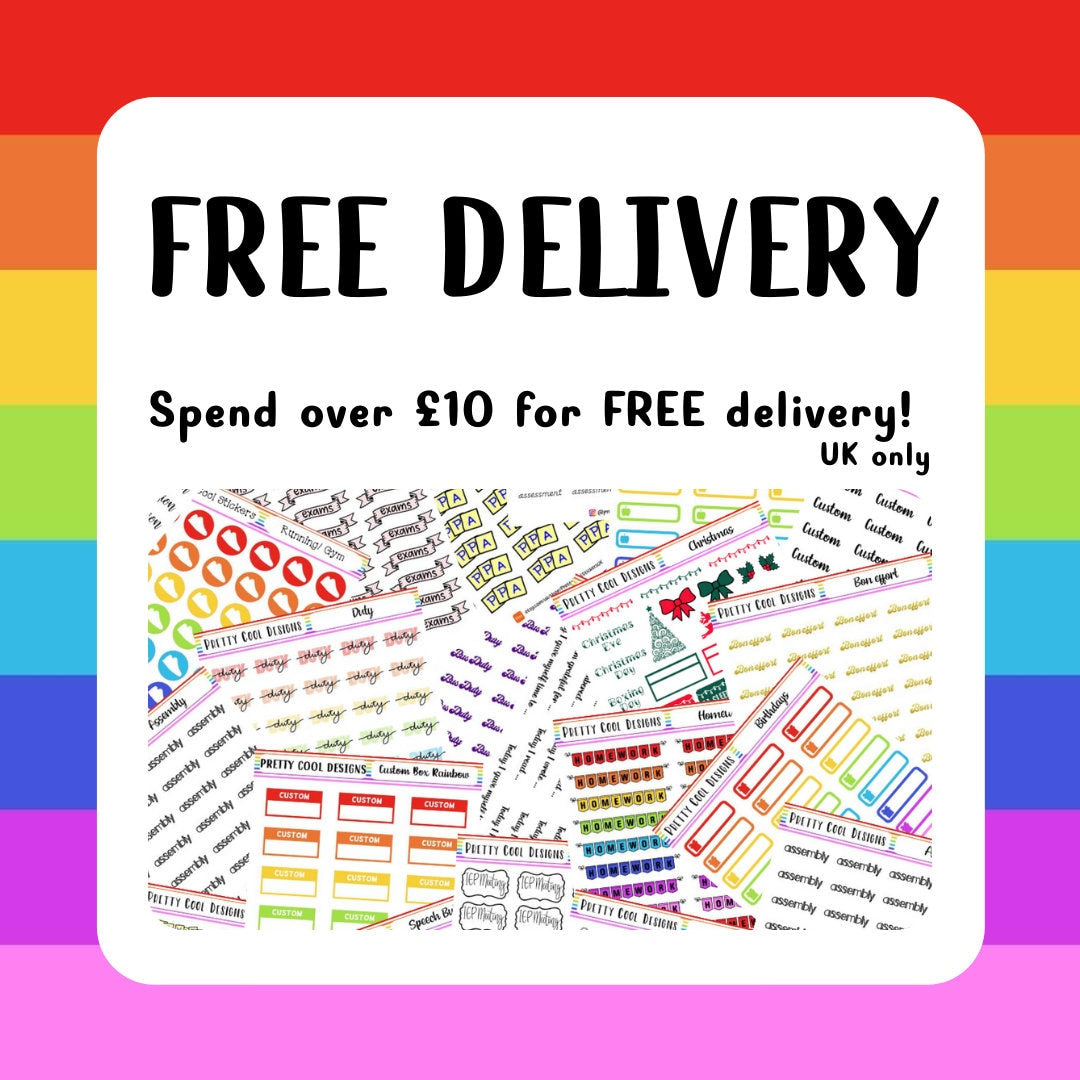 Weekend and Days Planner Stickers Rainbow Banner UK - 1 Sheet