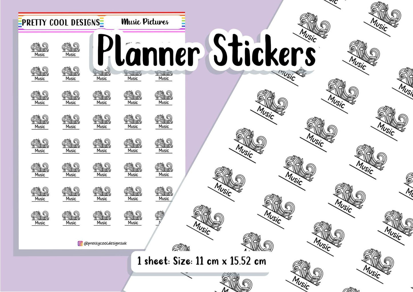 Music Subject Teacher Student Planner Stickers UK - 1 Sheet