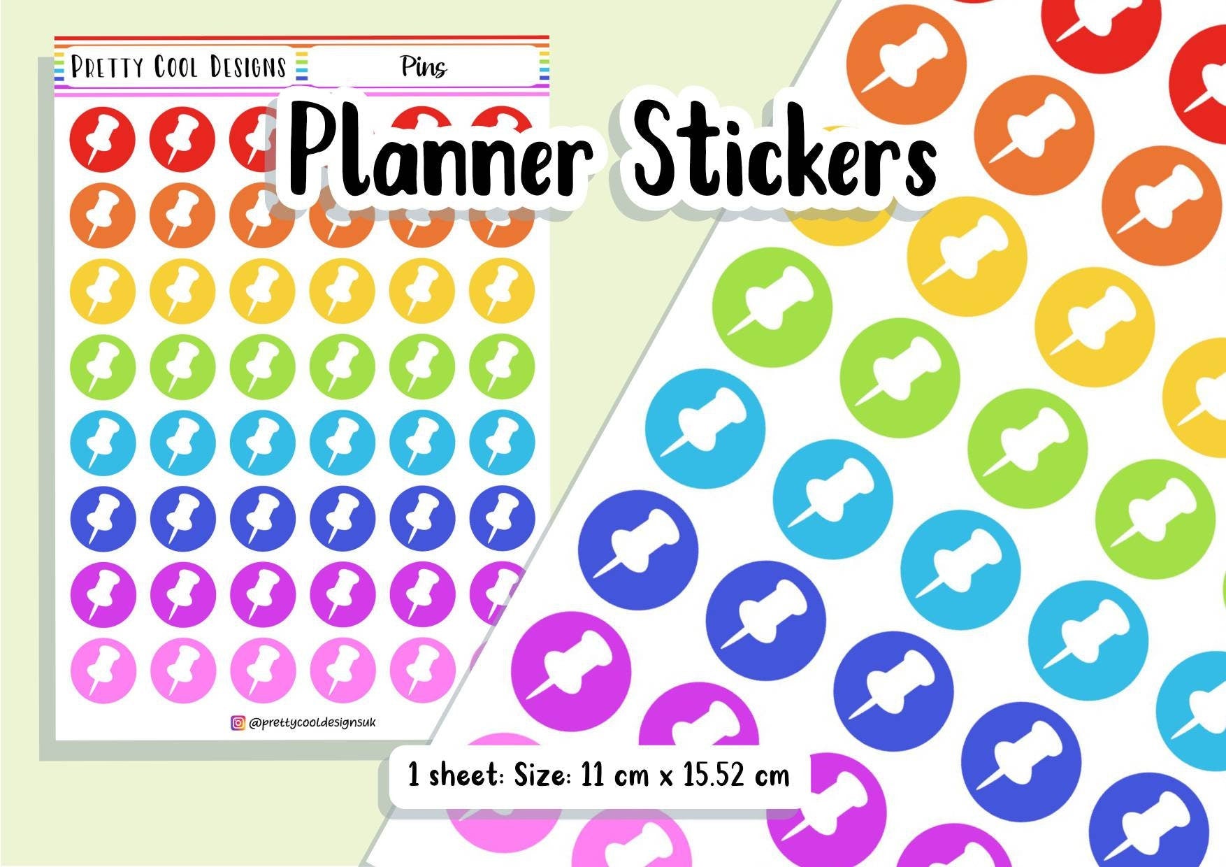 48 Rainbow Pin Planner Stickers UK - 1 Sheet