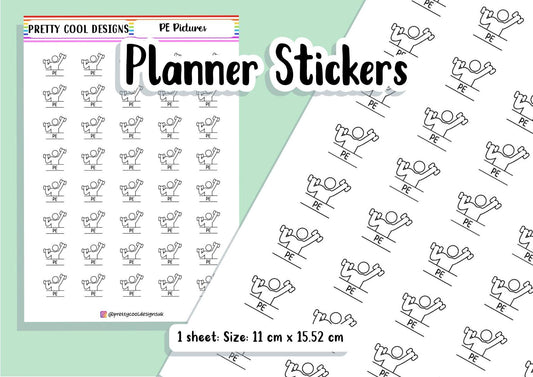 PE Subject Teacher Student Planner Stickers UK - 1 Sheet