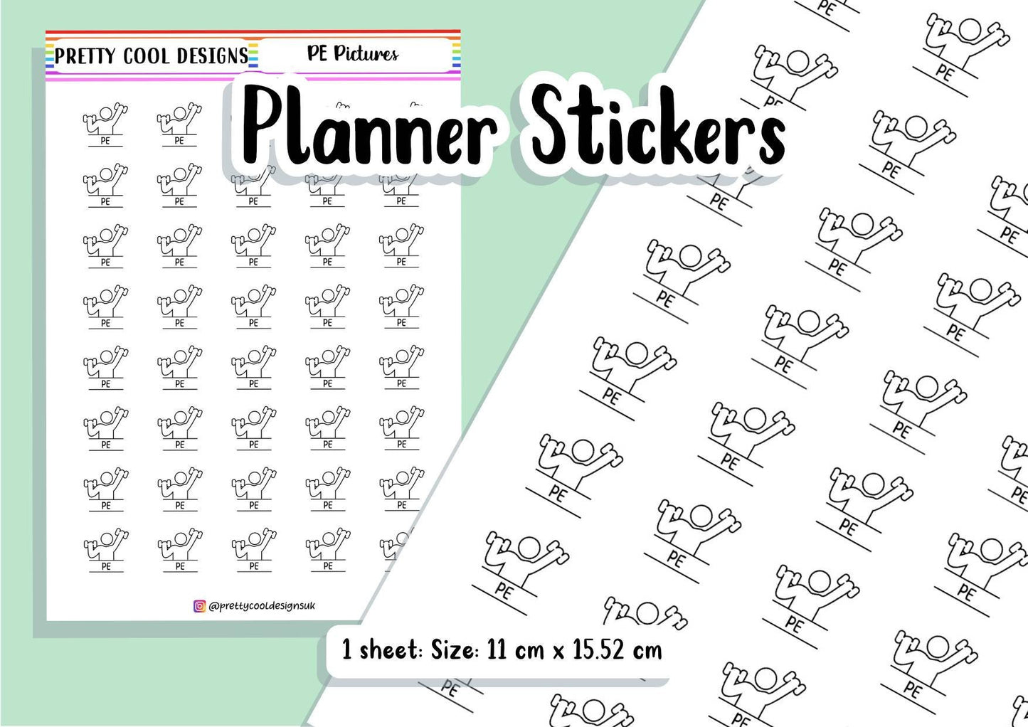 PE Subject Teacher Student Planner Stickers UK - 1 Sheet