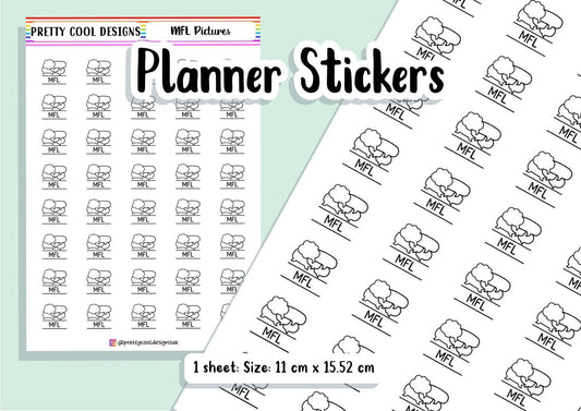 MFL Subject Teacher Student Planner Stickers UK - 1 Sheet