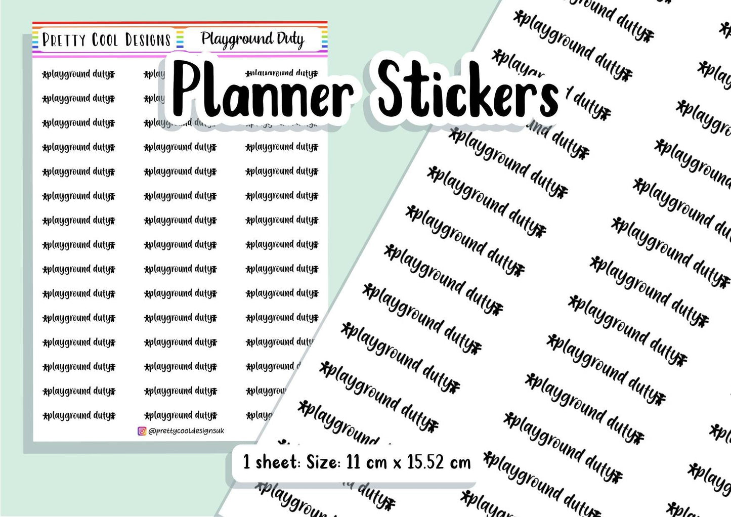 Playground Duty Teacher Planner Stickers UK - 1 Sheet