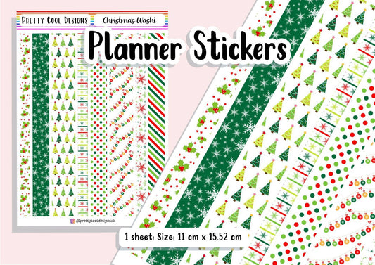 8 Christmas Washi Tape Planner Stickers UK - 1 Sheet