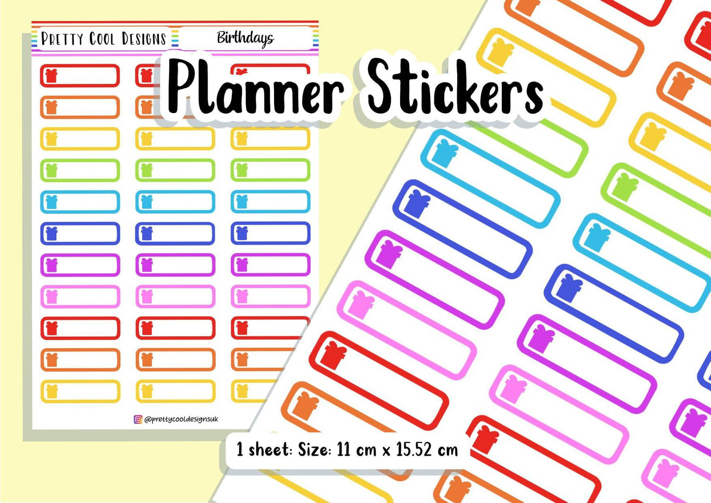 33 Rainbow Birthday Planner Stickers UK - 1 Sheet