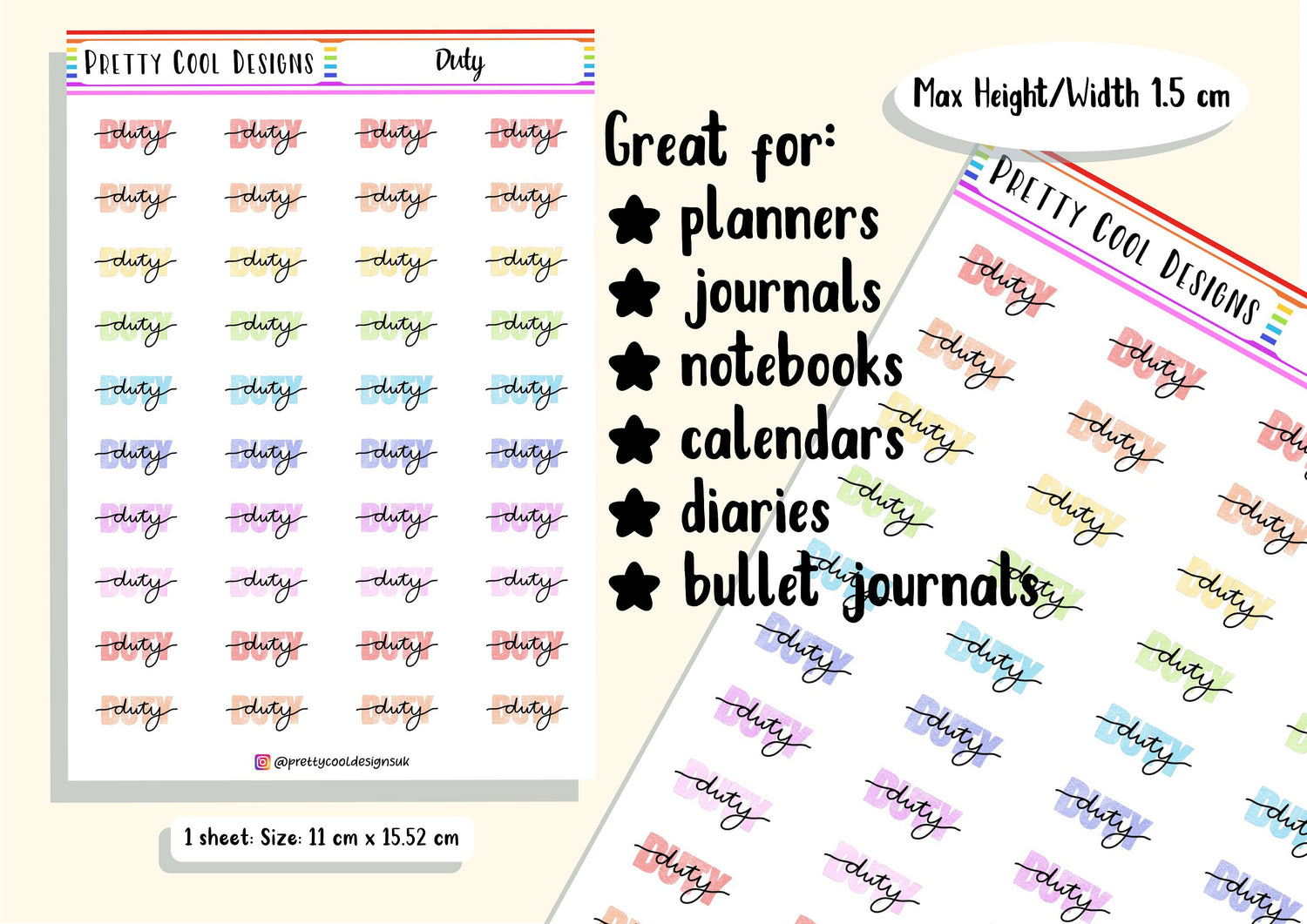 Duty Teacher Planner Stickers UK - 1 Sheet Playground Bus Teacher Teaching Assistant Weekly Breaktime