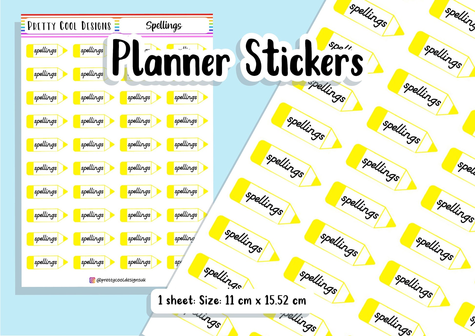 Spellings Teacher Planner Stickers UK - 1 Sheet