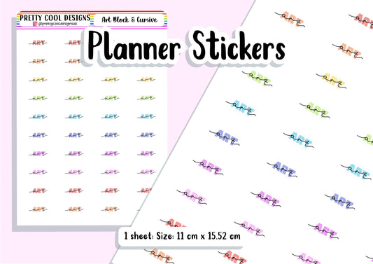 Art Subject Teacher Student Planner Stickers UK - 1 Sheet - Block and Cursive