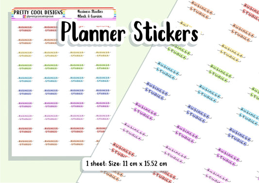 Business Studies Subject Teacher Student Planner Stickers UK - 1 Sheet - Block and Cursive