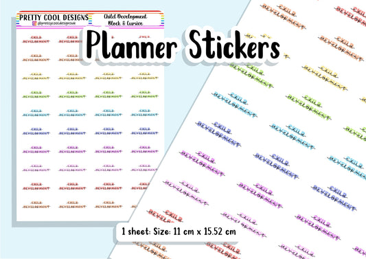 40 Child Development Subject Teacher Student Planner Stickers UK - 1 Sheet - Block and Cursive