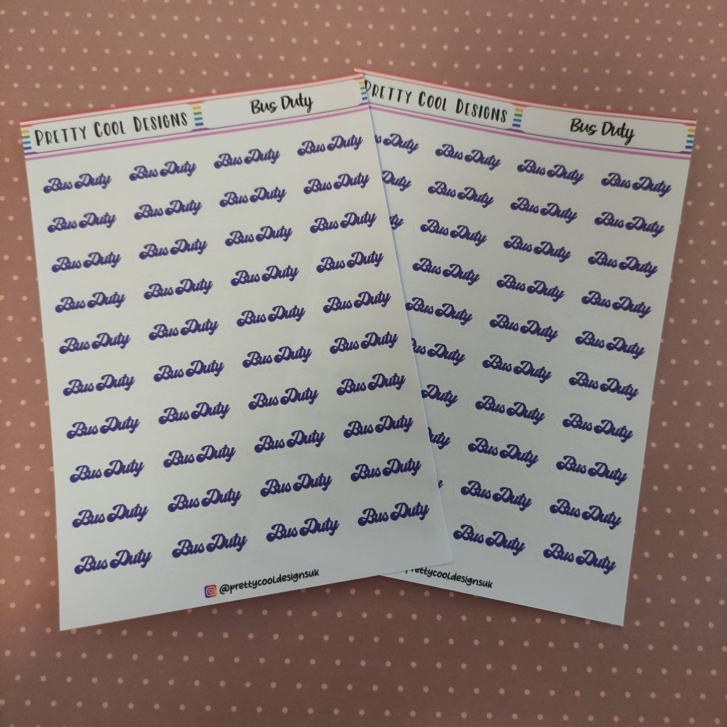 Bus Duty Planner Stickers UK - 1 Sheet