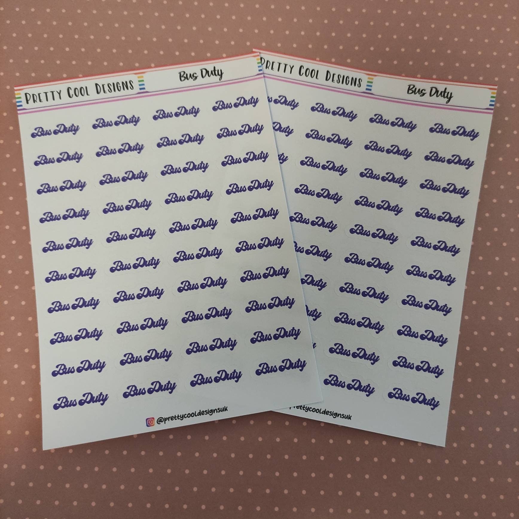 Bus Duty Planner Stickers UK - 1 Sheet