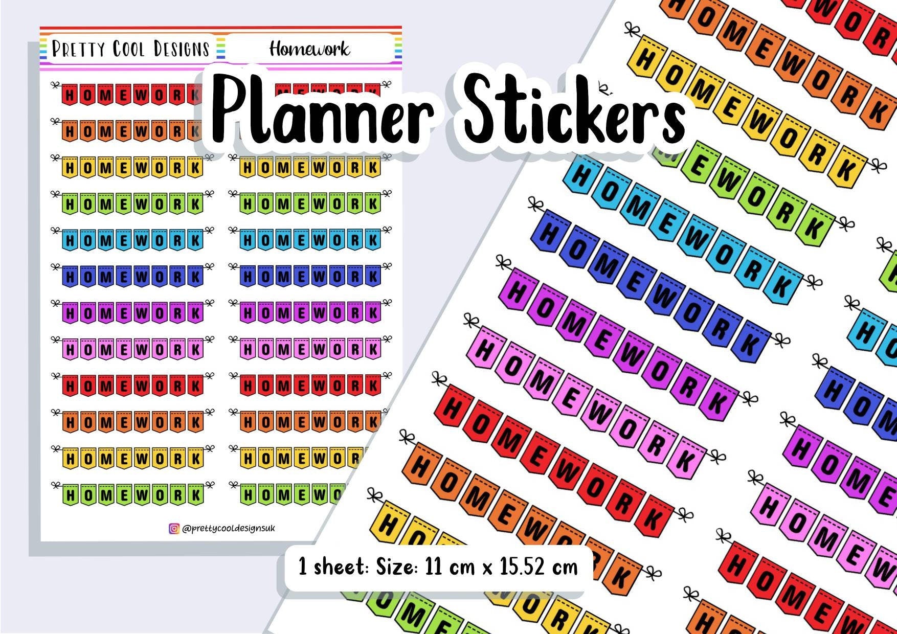 24 Homework Teacher Student Planner Stickers UK - 1 Sheet