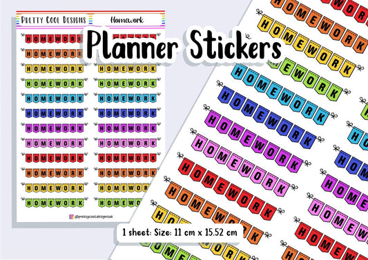 24 Homework Teacher Student Planner Stickers UK - 1 Sheet