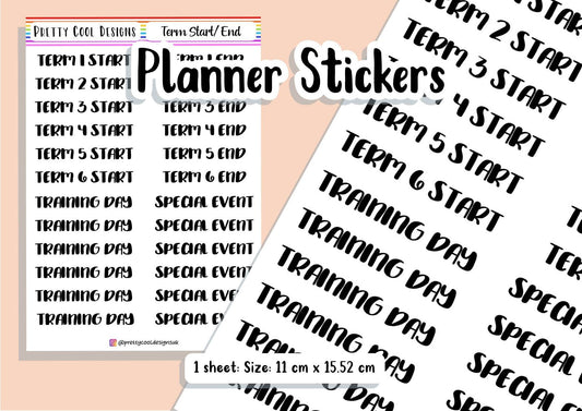 Teacher Planner Term Start End Holiday Stickers UK - 1 Sheet