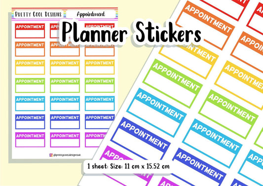 21 Rainbow Appointment Planner Stickers UK - 1 Sheet