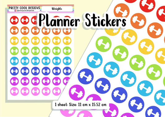 48 Rainbow Weights Workout Planner Stickers UK - 1 Sheet