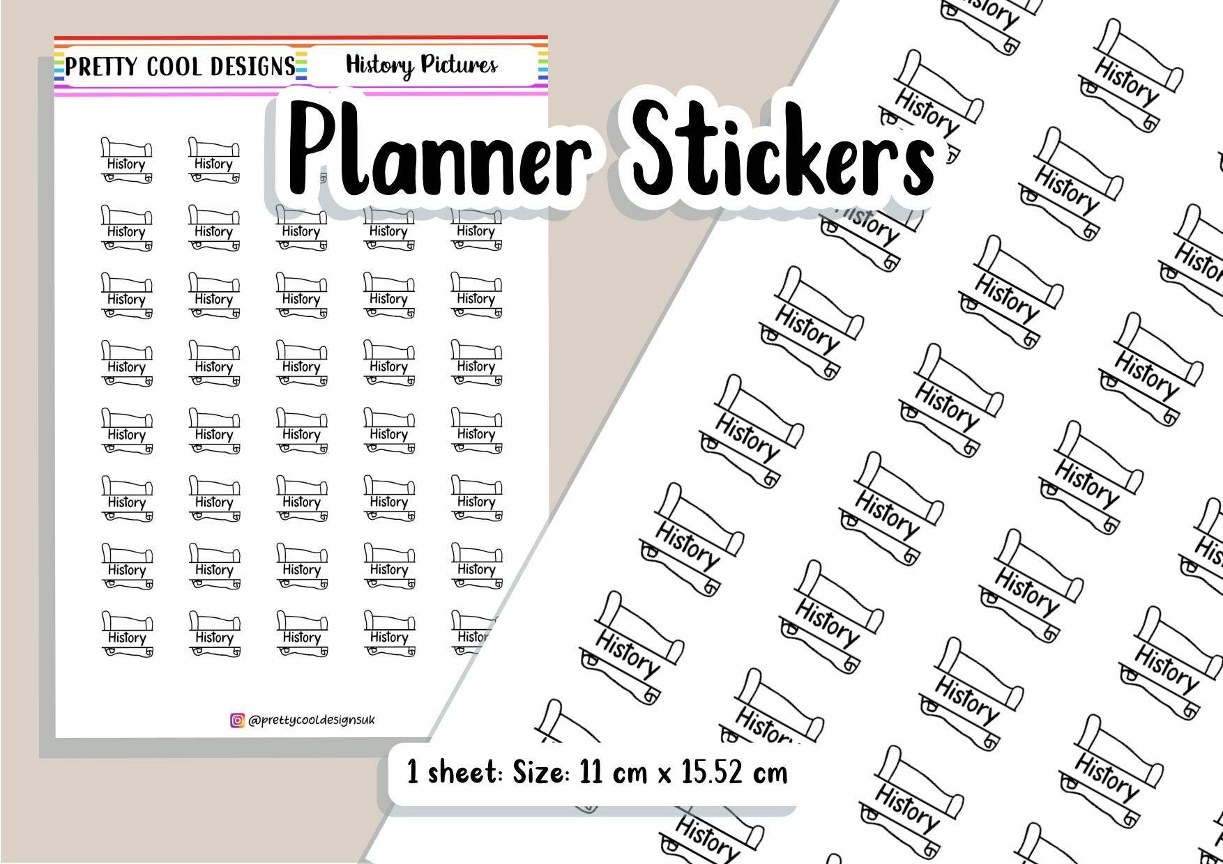 History Subject Teacher Student Planner Stickers UK - 1 Sheet
