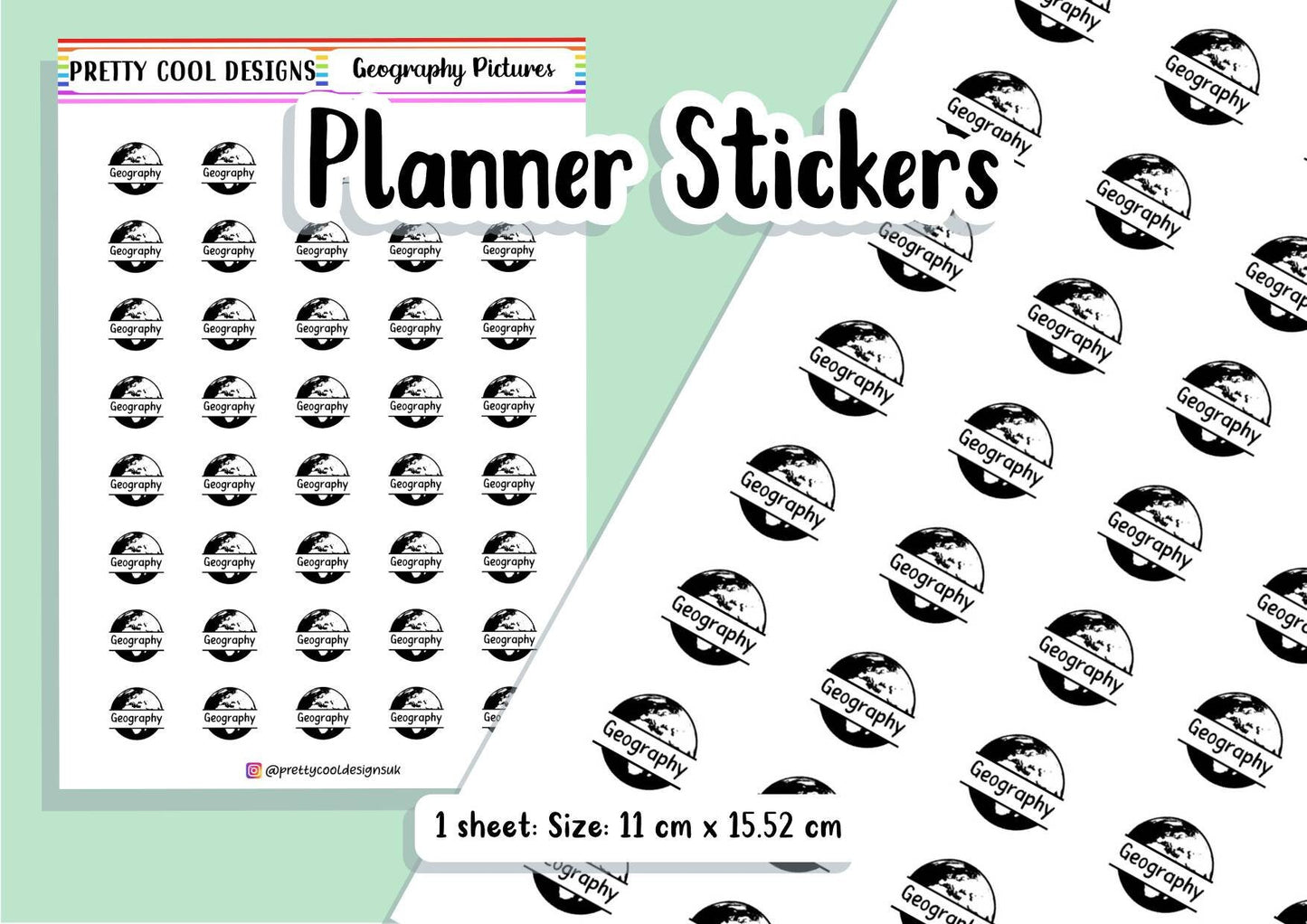 Geography Subject Teacher Student Planner Stickers UK - 1 Sheet