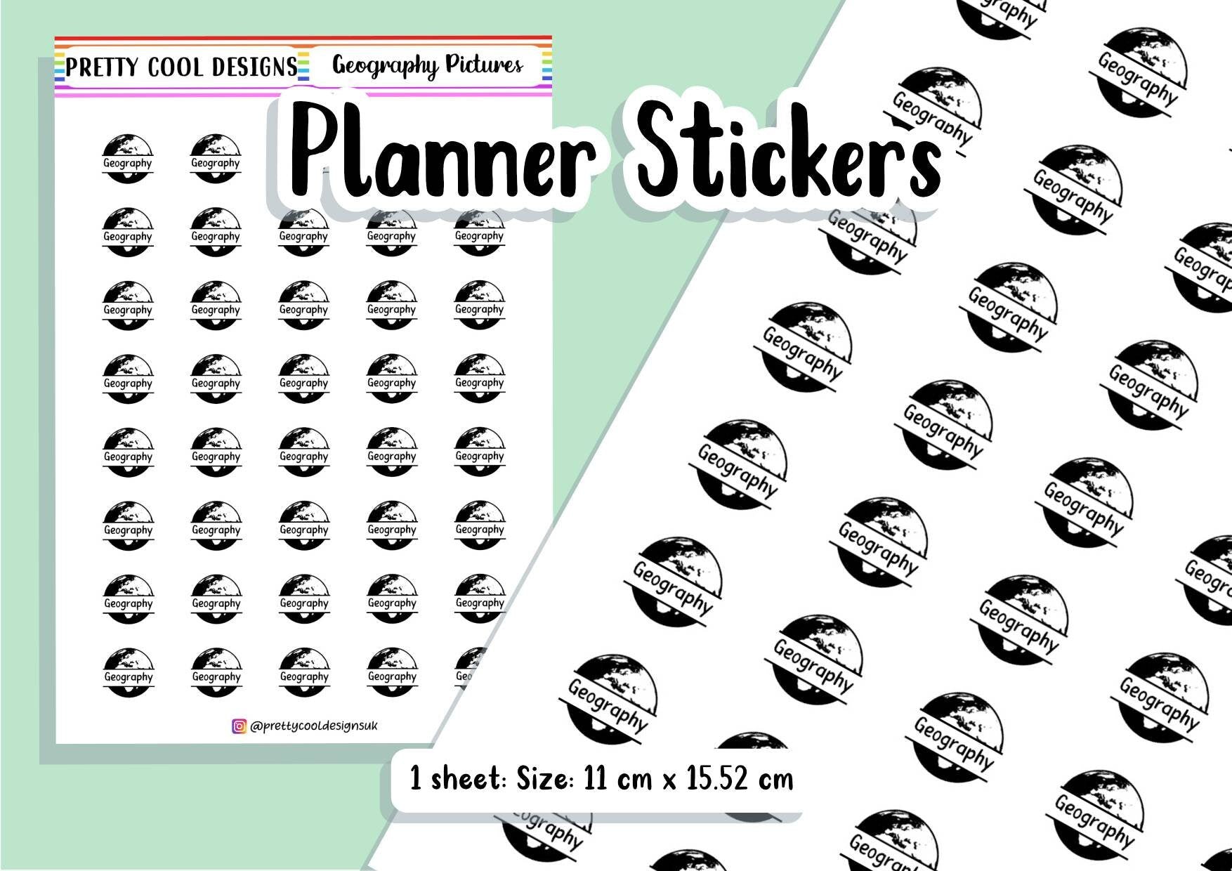 Geography Subject Teacher Student Planner Stickers UK - 1 Sheet