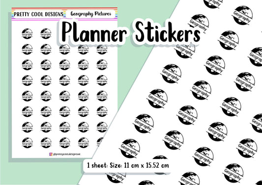 Geography Subject Teacher Student Planner Stickers UK - 1 Sheet