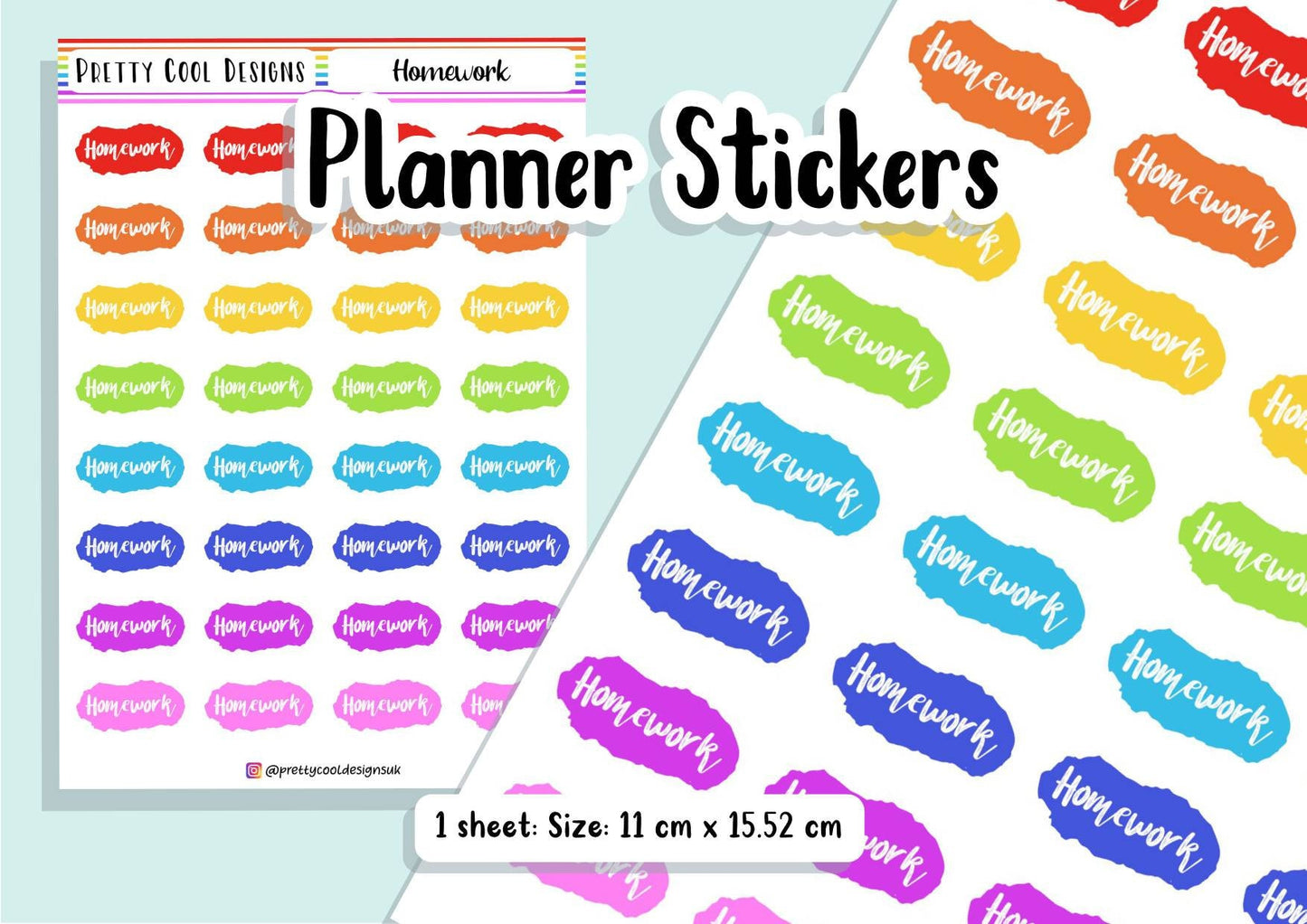 32 Homework Teacher Student Planner Stickers UK - 1 Sheet